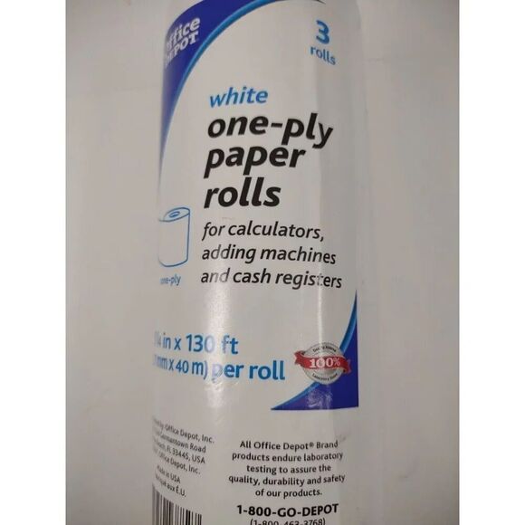 Adding Machine Paper Rolls One-Ply Paper Rolls, 2 1/4" x 130', White, Pack Of 3 - Picture 3 of 9